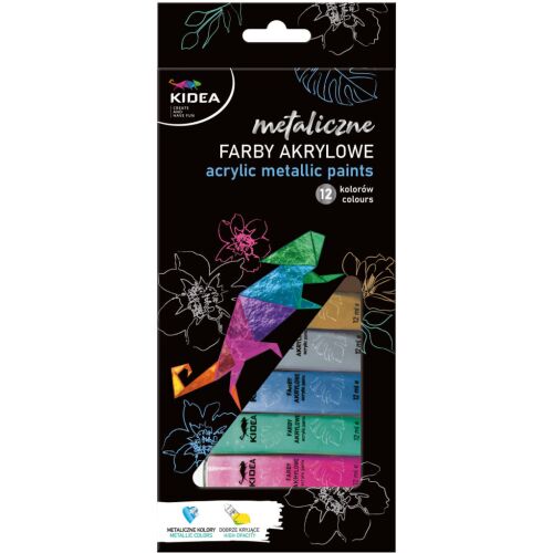 Akrilfesték készlet, 12 db-os, 12x12ml, metál, Kidea 135948968