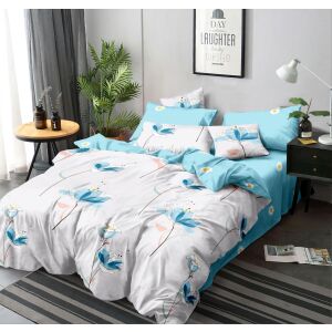 BEILAI 7 részes ágyneműhuzat garnitúra fehér és kék virágmintával, hálószobai környezetben - Ágynemű - ifjúsági és felnőtt