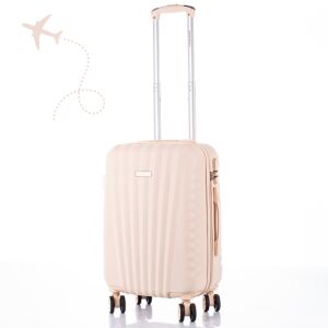 Valiză de cabină bej Leonardo Da Vinci cu mâner telescopic extins, gata de călătorie. - Modă și îmbrăcăminte