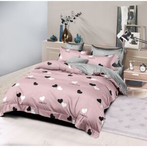 BEILAI rózsaszín-fekete szív mintás 7 részes ágyneműhuzat garnitúra ágyon - Ágynemű - ifjúsági és felnőtt