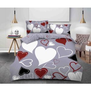BEILAI 7 részes ágyneműhuzat szett szürke és piros szív mintával az ágyon - Ágynemű - ifjúsági és felnőtt