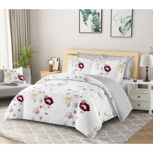 BEILAI 7 részes ágyneműhuzat garnitúra piros-fehér virágmintával, bevetett ágyon - Ágynemű - ifjúsági és felnőtt