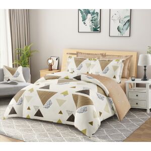 BEILAI 7 részes barna-fehér mintás dupla ágyneműhuzat garnitúra bevetett ágyon - Ágynemű - ifjúsági és felnőtt