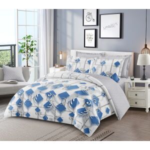 BEILAI 7 részes kék-fehér mintás ágyneműhuzat garnitúra bevetett ágyon - Ágynemű - ifjúsági és felnőtt