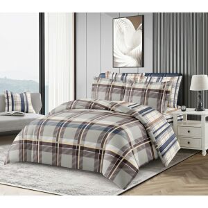 BEILAI 7 részes ágyneműhuzat garnitúra kék és barna kockás mintával, dupla ágy méret - Ágynemű - ifjúsági és felnőtt