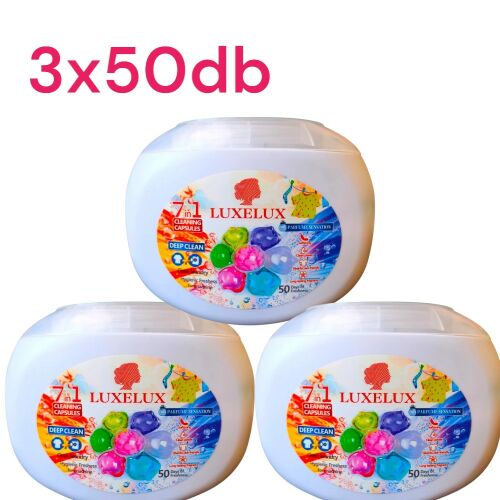 Luxelux 7in1 mosókapszula, 3 csomag 50 darabos. Mélytisztítás, folteltávolítás és színvédelem.