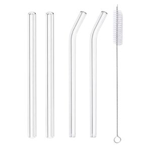 4er Set Borosilikatglas-Trinkhalme mit Reinigungsbürste, transparent, eCarla, AB02 130665859 - Strohhalme