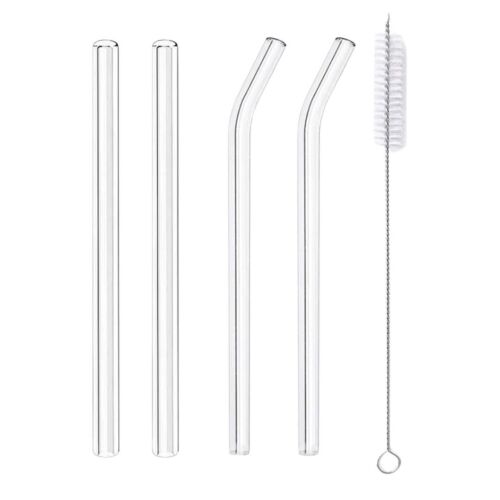 4er Set Borosilikatglas-Trinkhalme mit Reinigungsbürste, transparent, eCarla, AB02 130665859