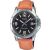 Casio MTP-V004L-1B2 Herrenuhr mit braunem Lederarmband und schwarzem Zifferblatt