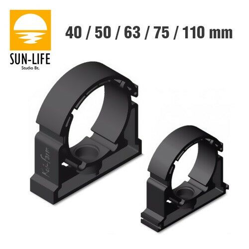 Sun-Life 40mm, 50mm, 63mm, 75mm, 110mm csőbilincsek, fekete műanyag, csövek rögzítéséhez - Bilincs