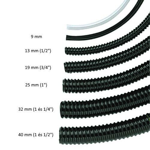 Fekete hullámos cső, 32 mm (1 1/4 hüvelyk) átmérőjű, rugalmas, kábelvédelemhez, villanyszereléshez - Ipari tömlő