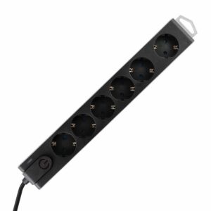 Home NVT 6K-3/BK túlfeszültségvédett hálózati elosztó, 3 m, H05VV-F 3G1,5 mm2 kábel, 6 aljzat gyermekvédelemmel, kapcsoló, felakasztható, max. 3680W, fekete 130694376 - Elosztó