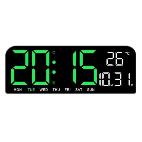 Digitális LED fali és asztali óra zöld kijelzővel, idő, dátum és hőmérséklet kijelzéssel
