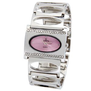Cardy Damenuhr Silber mit rosa Zifferblatt und Steinverzierungen - Damen-Accessoires