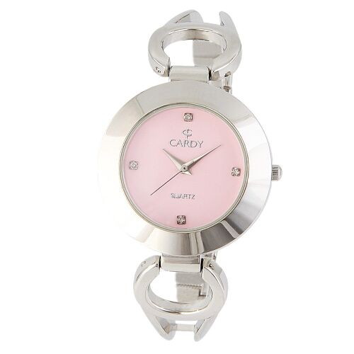 Cardy ezüst női karkötőóra rózsaszín számlappal
