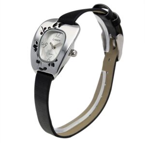 Cardy ženski ručni sat, srebrno kućište, crni kožni remen - Ženski asesoar