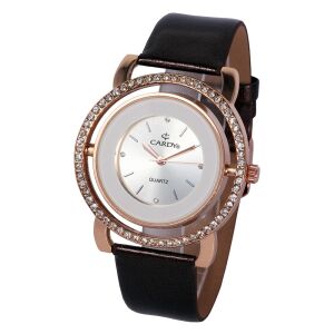 Cardy ženski sat s kućištem od ružičastog zlata, tamnosmeđim kožnim remenom i srebrnim brojčanikom - Ženski asesoar