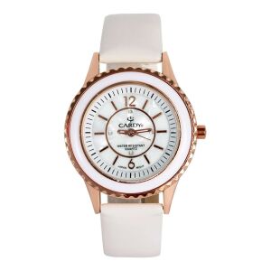 Cardy Damenuhr mit roségoldenem Gehäuse, weißem Armband und Perlmuttzifferblatt - Damen-Accessoires