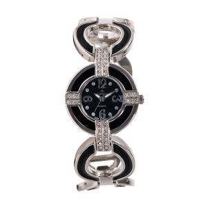 Cardy Damenarmbanduhr mit schwarzem Zifferblatt und silber-schwarzem Metallarmband - Damen-Accessoires