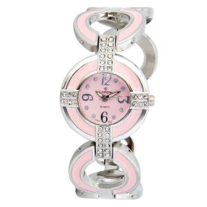 Cardy Damen Armbanduhr mit rosa Zifferblatt, silbernem Gehäuse und Kristalldetails - Damen-Accessoires
