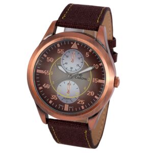Cardy Herrenuhr in Bronze mit braunem Textilarmband und Zifferblatt, Quarzwerk, stoßsicher und wasserdicht - Uhren für Herren