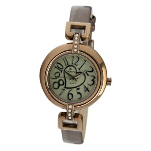 Ženski sat Cardy, brončano kućište, zeleni brojčanik, smeđi remen - Ženski asesoar