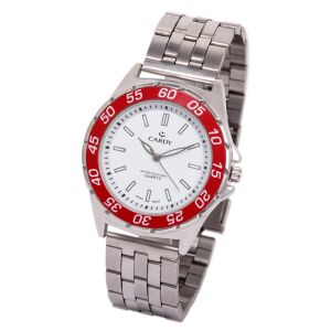 Męski zegarek Cardy srebrno-czerwony z białą tarczą - Dla mężczyzn