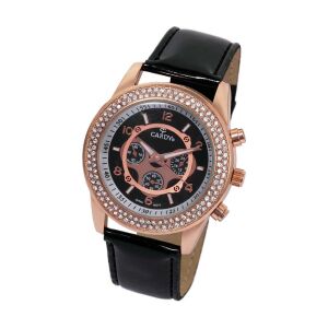 Cardy ženski sat, ružičasto zlato, crni kožni remen, crni brojčanik - Ženski asesoar