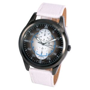 Cardy Herrenuhr, gun (grau) farbenes Gehäuse, weißes Textilarmband - Uhren für Herren