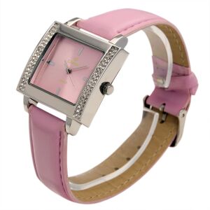 Ceas de damă Cardy cu bandă roz, carcasă argintie și accente de cristal - Ceasuri pentru femei