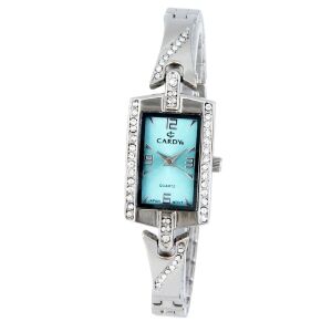 Cardy Damen Silber Armbanduhr mit blauem Zifferblatt und Steinverzierungen - Damen-Accessoires