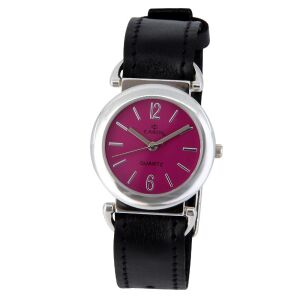 Ceas de damă Cardy cu carcasă argintie, curea neagră și cadran violet - Accesorii pentru femei