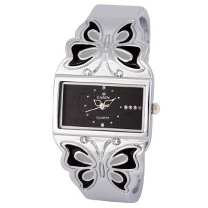 Dámske strieborné hodinky Cardy s motýľovým náramkom a čiernym ciferníkom - Dámske doplnky