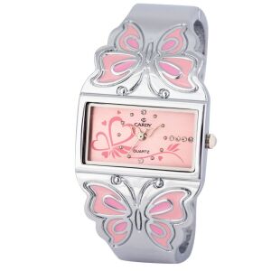 Cardy Damen Silber Schmetterling Armreif Uhr mit rosa Zifferblatt - Damen-Accessoires