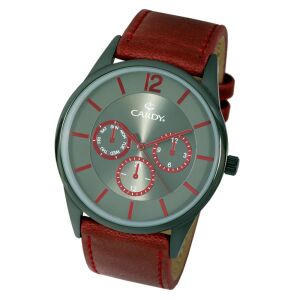 Ръчен мъжки часовник Cardy, сив метален корпус, бордо каишка, сив циферблат, кварцов механизъм, водоустойчивост срещу падане