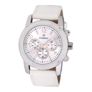 Cardy Herrenuhr silberfarben mit weißem Armband und silbernem Zifferblatt - Uhren für Herren