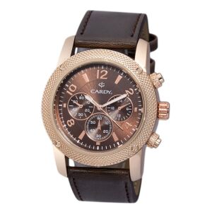 Męski zegarek Cardy w kolorze różowego złota z brązowym skórzanym paskiem i brązową tarczą - Zegarek męski