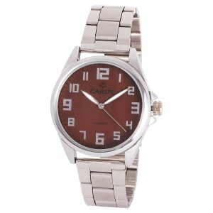 Cardy Herrenarmbanduhr, silberfarbenes Metallgehäuse, silberfarbene Metallschließe, braunes Zifferblatt, Quarzwerk, sturzsicher und wasserdicht