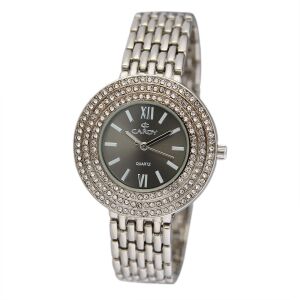 Cardy Damenuhr Silber mit Steinverzierungen und grauem Zifferblatt - Damen-Accessoires