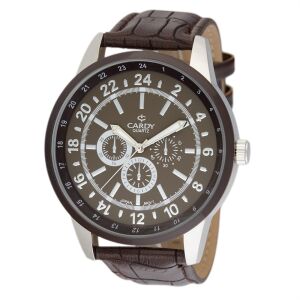 Męski zegarek Cardy ze srebrną kopertą, brązowym skórzanym paskiem i brązową tarczą - Zegarek męski