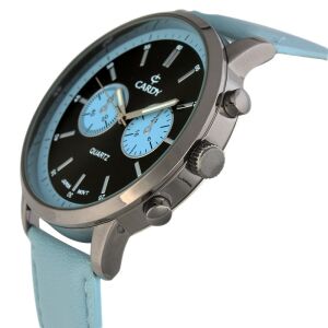 Schrägansicht der Cardy Herrenuhr mit blauem Lederarmband - Uhren für Herren