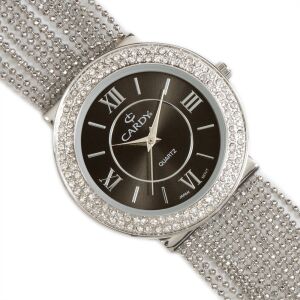 Prim-plan al ceasului de damă Cardy cu strasuri și cadran negru - Ceasuri pentru femei