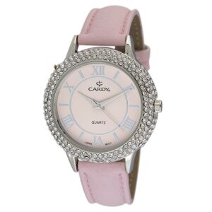 Cardy Damenuhr mit rosa Armband und Kristalllünette - Damen-Accessoires