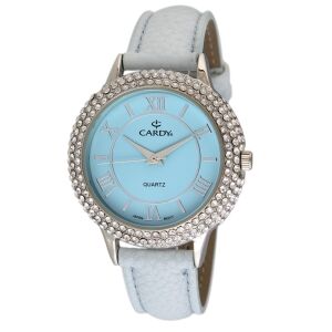 Cardy Damen-Armbanduhr blau mit silbernem Gehäuse und Kristalllünette - Damen-Accessoires