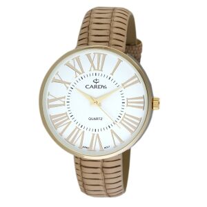Ceas de damă Cardy aurie cu curea bej și cadran alb - Ceasuri pentru femei