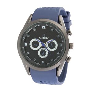 Męski zegarek na rękę Cardy z czarną metalową kopertą, niebieskim silikonowym paskiem i czarną tarczą - Dla mężczyzn