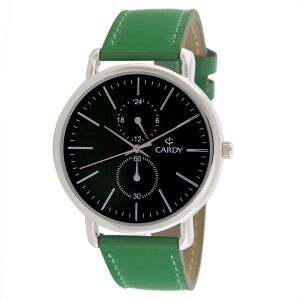 Cardy Herrenuhr mit silbernem Gehäuse und grünem Lederarmband - Uhren für Herren