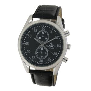 Ceas bărbătesc Cardy argintiu cu curea de piele neagră și cadran negru - Modă și îmbrăcăminte