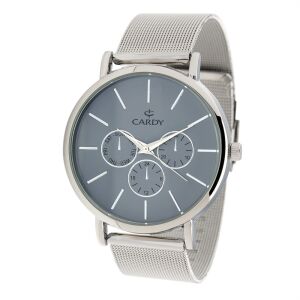 Ръчен мъжки часовник Cardy, сребрист метален корпус, сребриста стоманена мрежеста лента, сив циферблат, кварцова структура, устойчива на изпускане вода