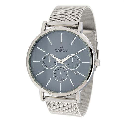 Мъжки часовник Cardy с сребърна мрежеста каишка и сив циферблат